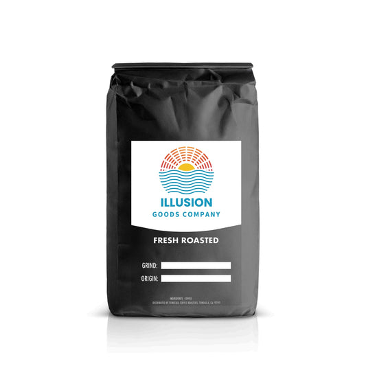 Pumpkin Spice
Black coffee bag with Illusion Goods Company label on a white background